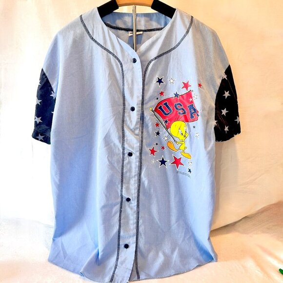 1996 USA Olympics Looney Tunes Tweety Bird Baseball Jersey Button Up Official - Picture 3 of 6